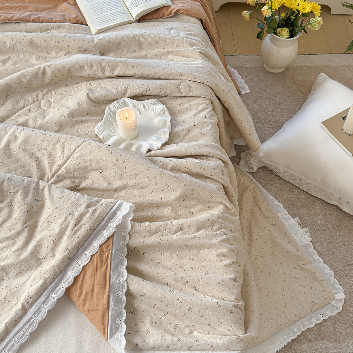 91家纺网 家纺一手货源 找家纺 摩时 2026春夏新款全棉棉麻夏被空调被单双人被子棉花被 繁花