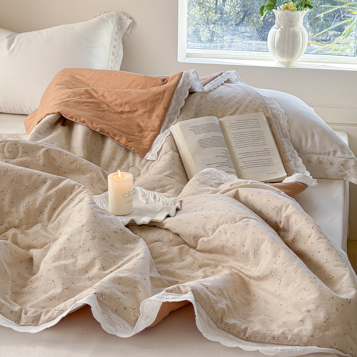 91家纺网 家纺一手货源 找家纺 摩时 2026春夏新款全棉棉麻夏被空调被单双人被子棉花被 繁花