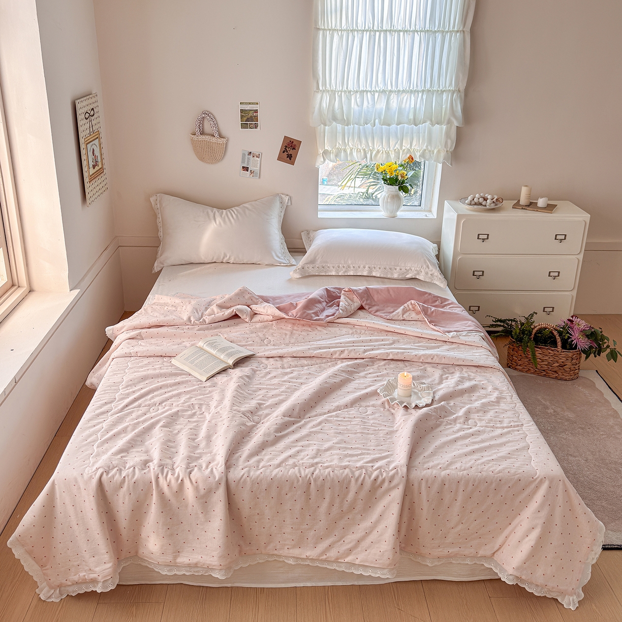 91家纺网 家纺一手货源 找家纺 摩时 2026春夏新款全棉棉麻夏被空调被单双人被子棉花被 好柿成双