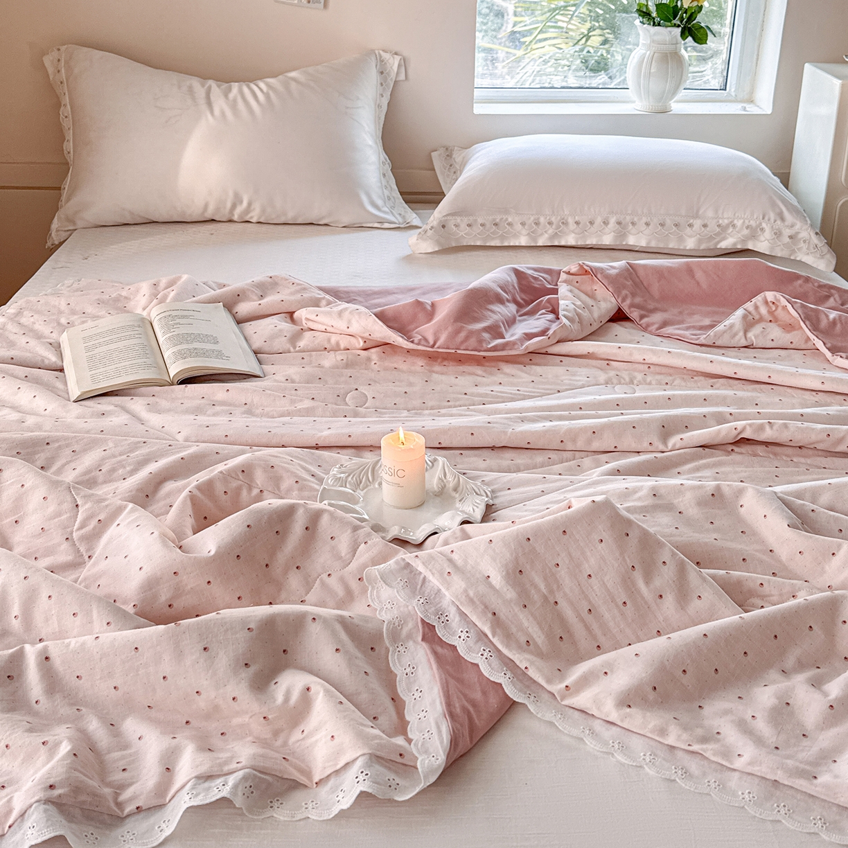 91家纺网 家纺一手货源 找家纺 摩时 2026春夏新款全棉棉麻夏被空调被单双人被子棉花被 好柿成双