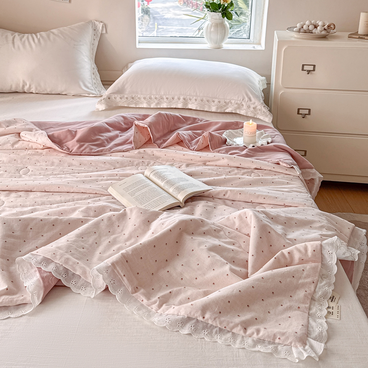 91家纺网 家纺一手货源 找家纺 摩时 2026春夏新款全棉棉麻夏被空调被单双人被子棉花被 好柿成双