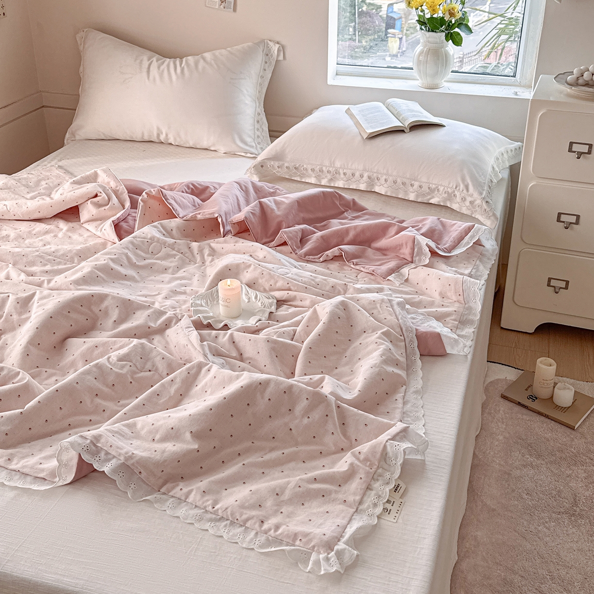 91家纺网 家纺一手货源 找家纺 摩时 2026春夏新款全棉棉麻夏被空调被单双人被子棉花被 好柿成双