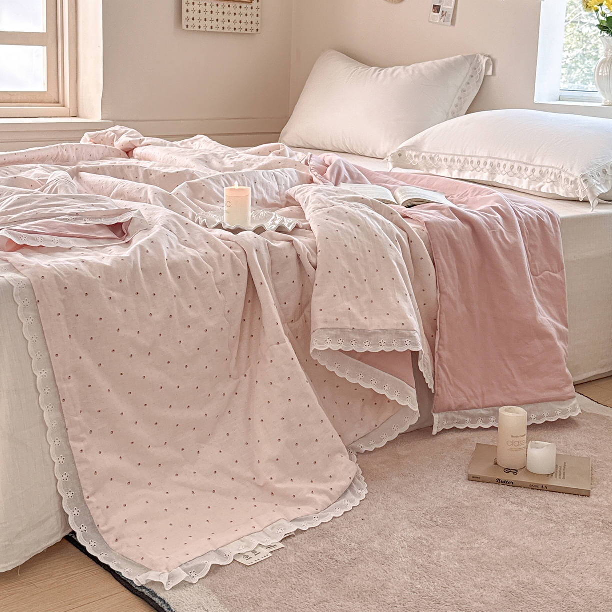 91家纺网 家纺一手货源 找家纺 摩时 2026春夏新款全棉棉麻夏被空调被单双人被子棉花被 好柿成双