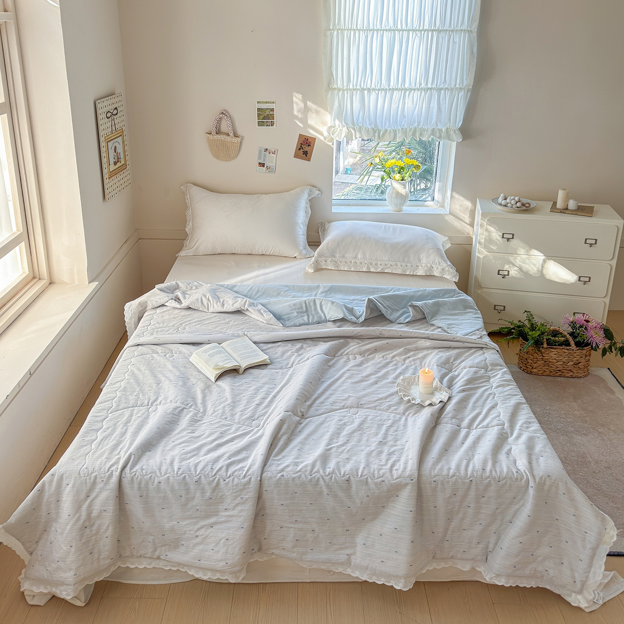 91家纺网 家纺一手货源 找家纺 摩时 2026春夏新款全棉棉麻夏被空调被单双人被子棉花被 蝴蝶结