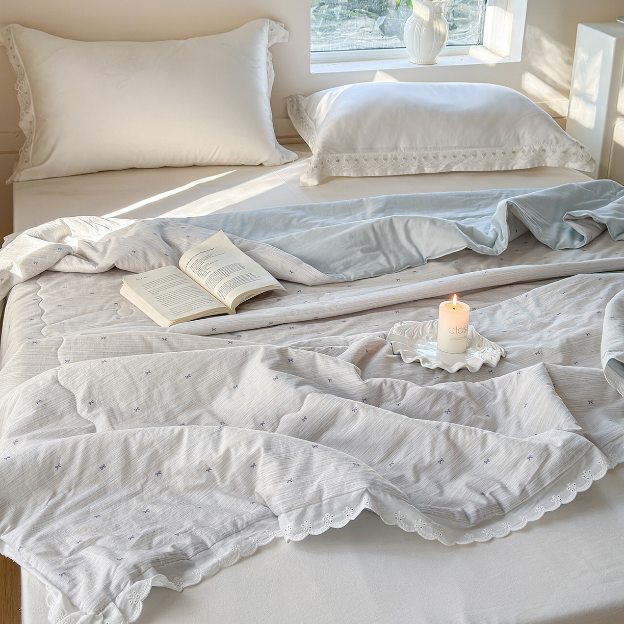 91家纺网 家纺一手货源 找家纺 摩时 2026春夏新款全棉棉麻夏被空调被单双人被子棉花被 蝴蝶结