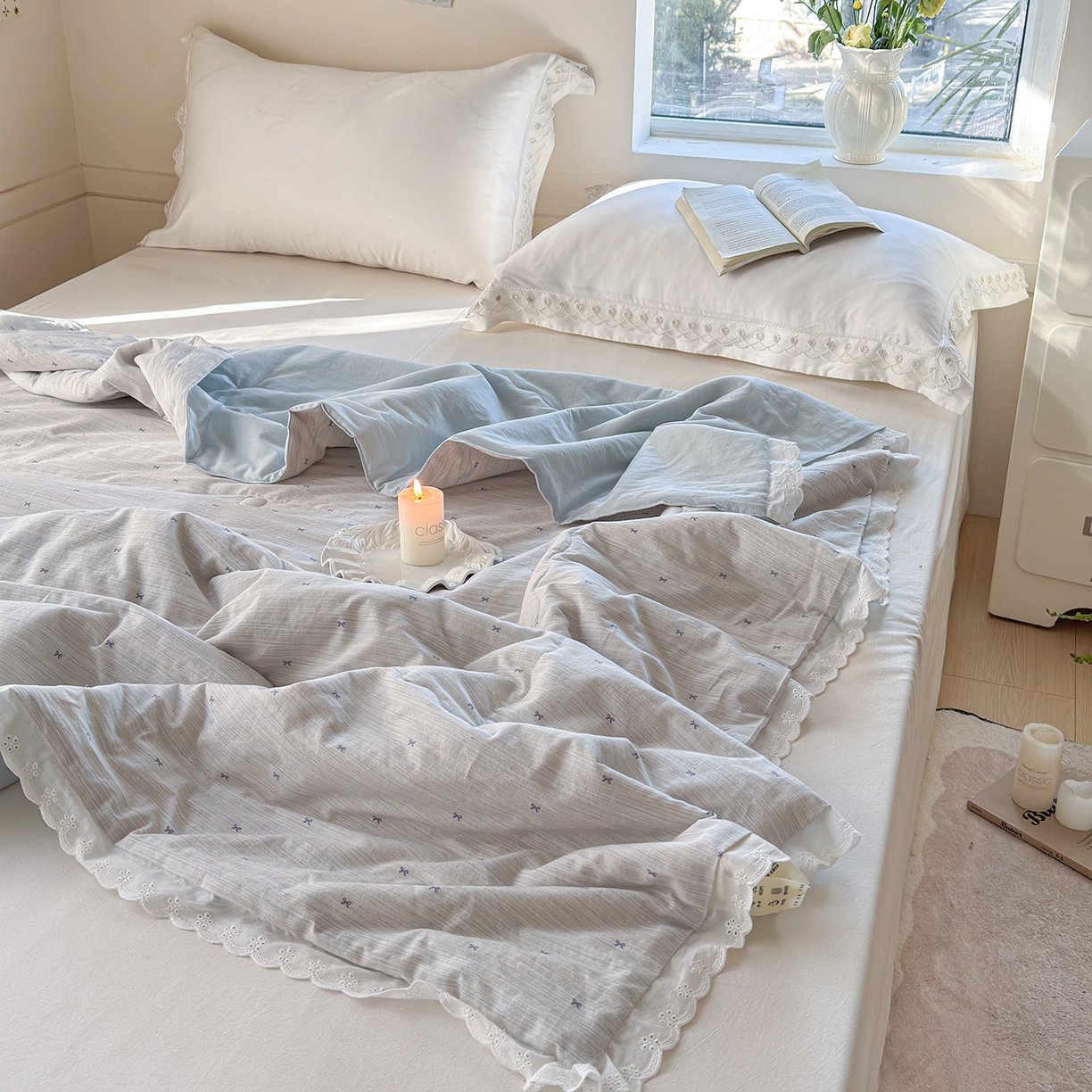 91家纺网 家纺一手货源 找家纺 摩时 2026春夏新款全棉棉麻夏被空调被单双人被子棉花被 蝴蝶结