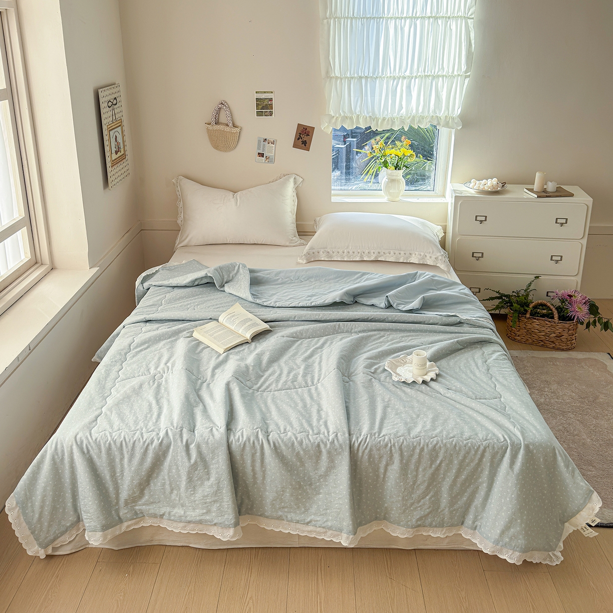 91家纺网 家纺一手货源 找家纺 摩时 2026春夏新款全棉棉麻夏被空调被单双人被子棉花被 花颜