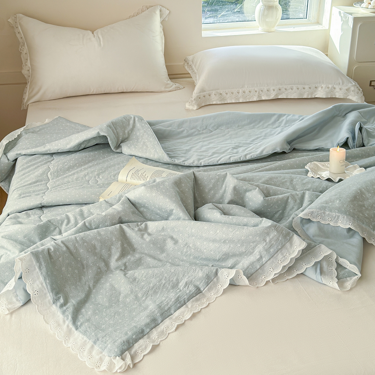 91家纺网 家纺一手货源 找家纺 摩时 2026春夏新款全棉棉麻夏被空调被单双人被子棉花被 花颜