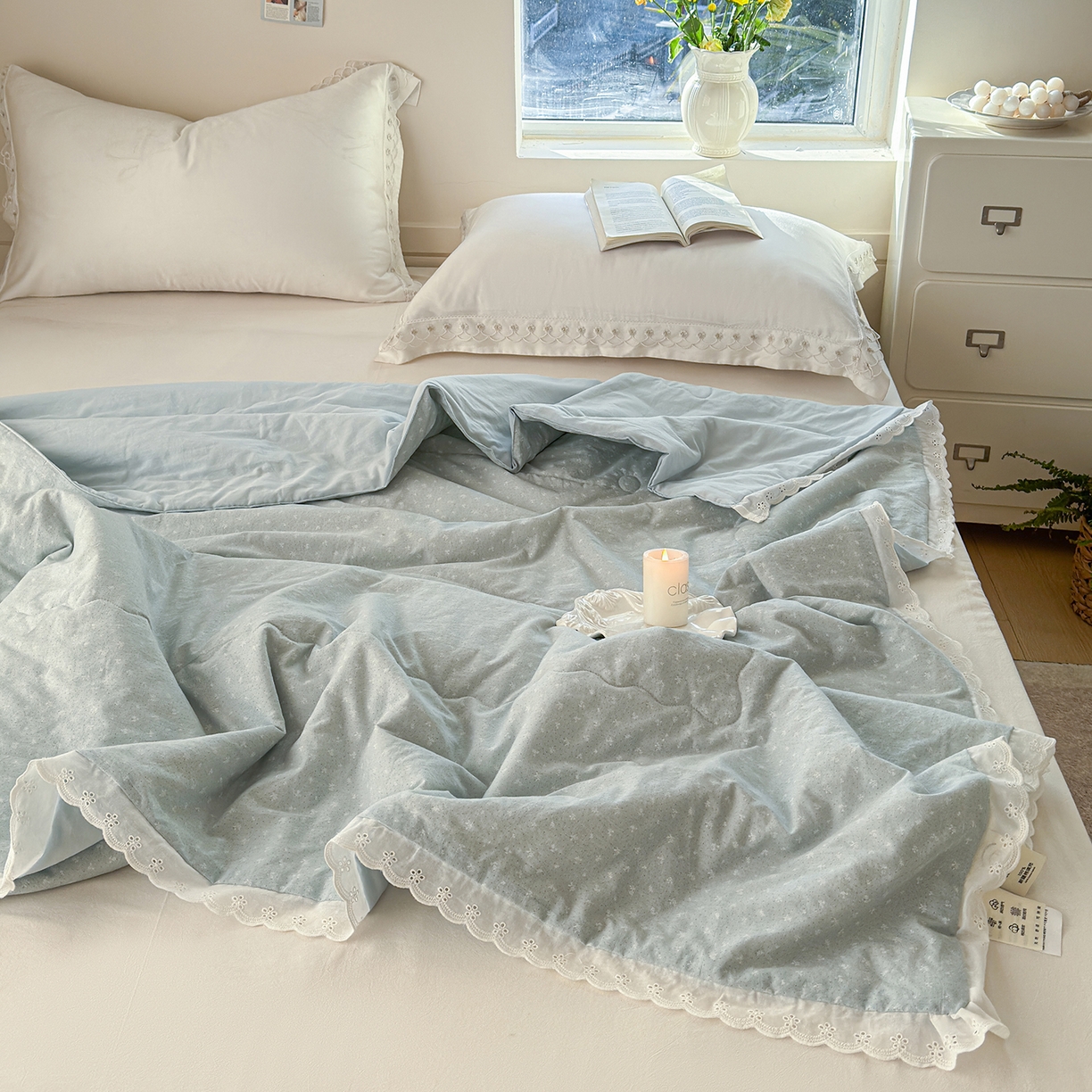 91家纺网 家纺一手货源 找家纺 摩时 2026春夏新款全棉棉麻夏被空调被单双人被子棉花被 花颜