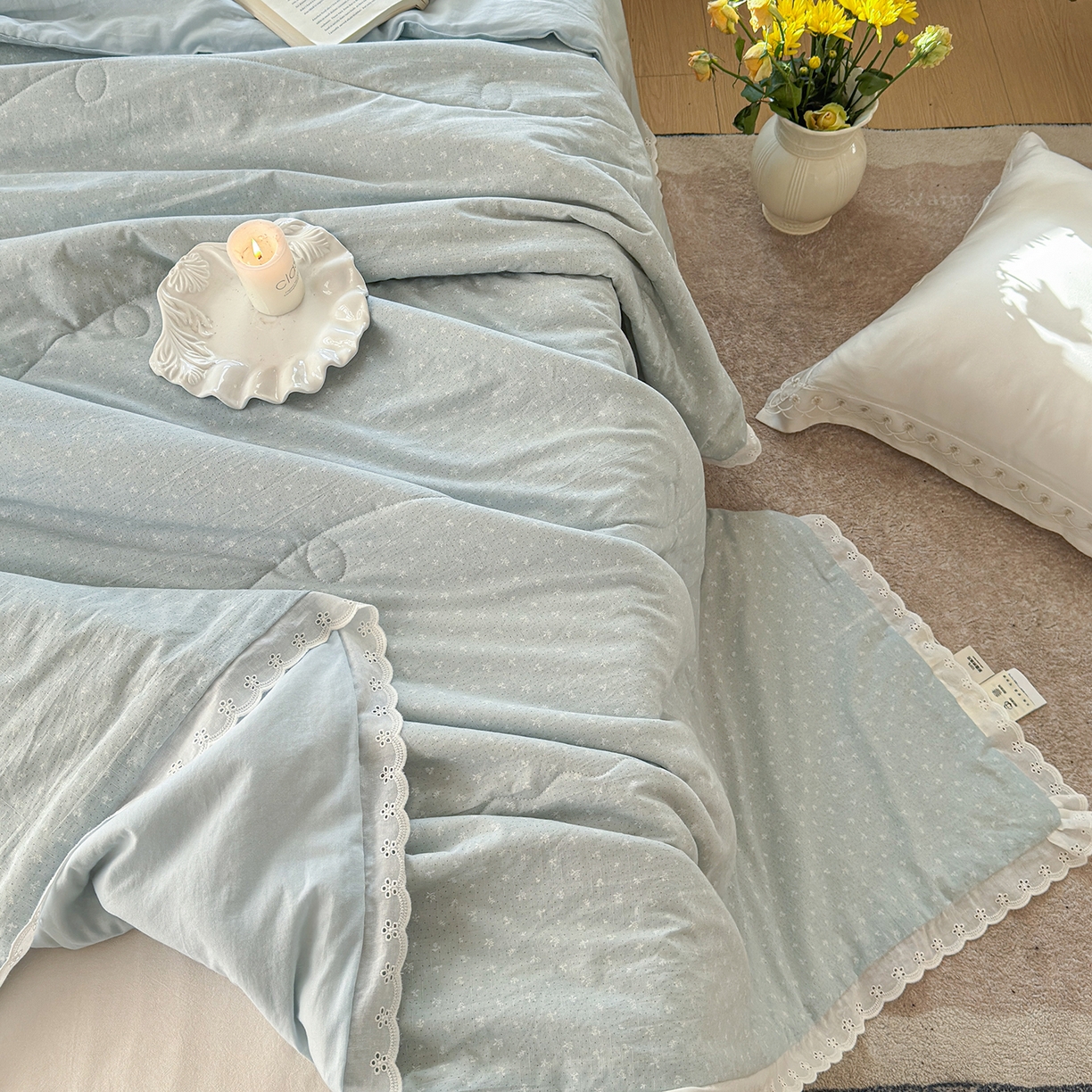 91家纺网 家纺一手货源 找家纺 摩时 2026春夏新款全棉棉麻夏被空调被单双人被子棉花被 花颜