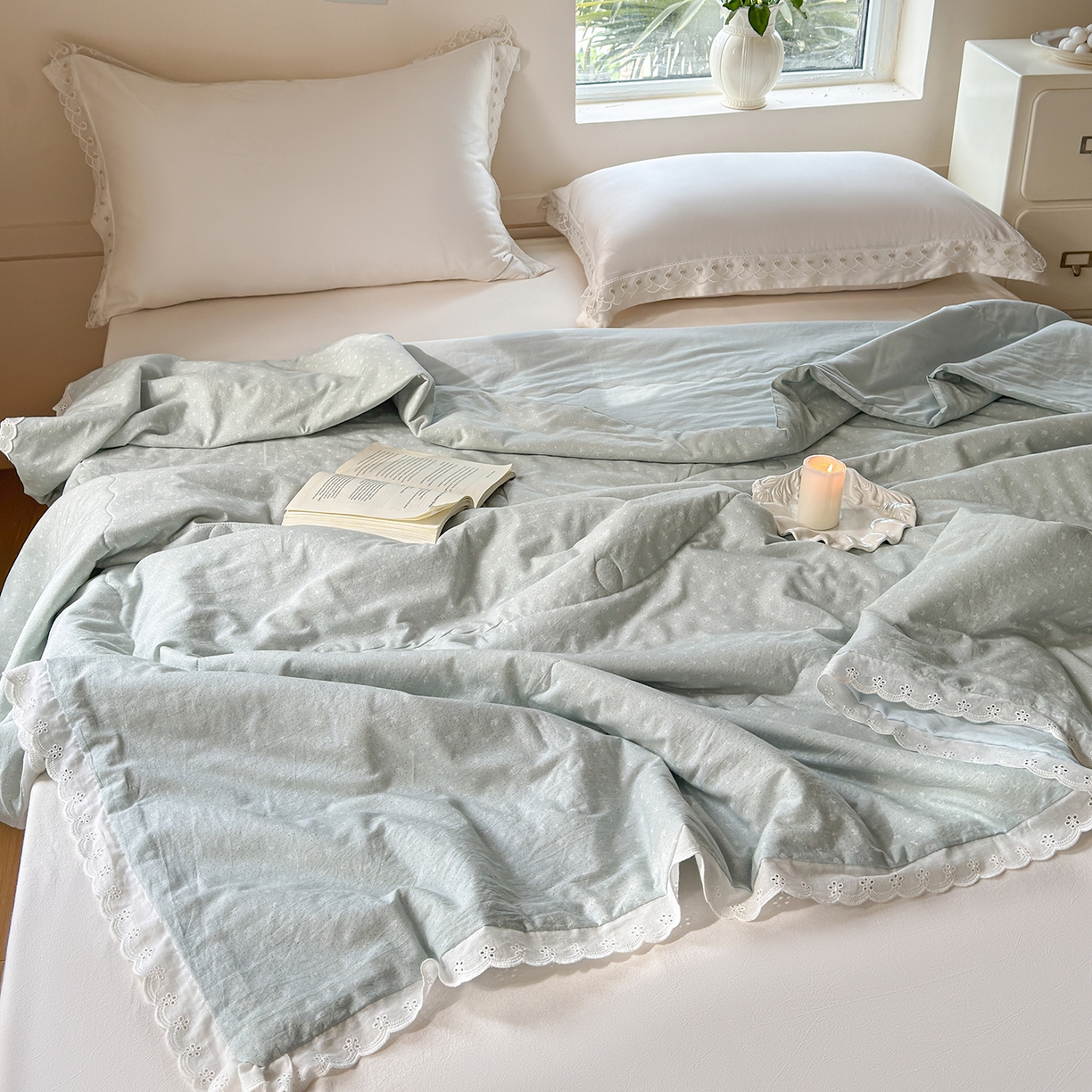 91家纺网 家纺一手货源 找家纺 摩时 2026春夏新款全棉棉麻夏被空调被单双人被子棉花被 花颜