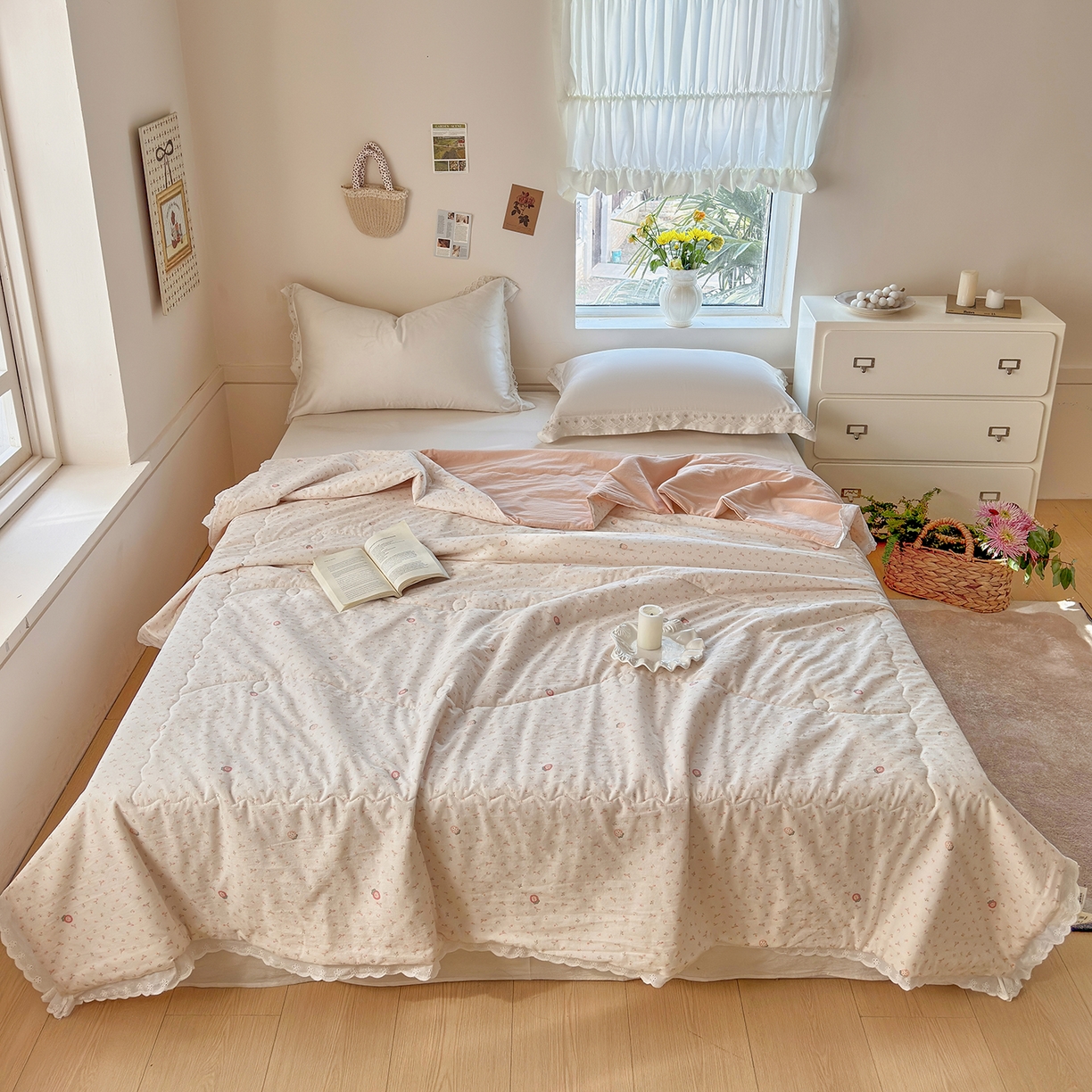 91家纺网 家纺一手货源 找家纺 摩时 2026春夏新款全棉棉麻夏被空调被单双人被子棉花被 花园草莓