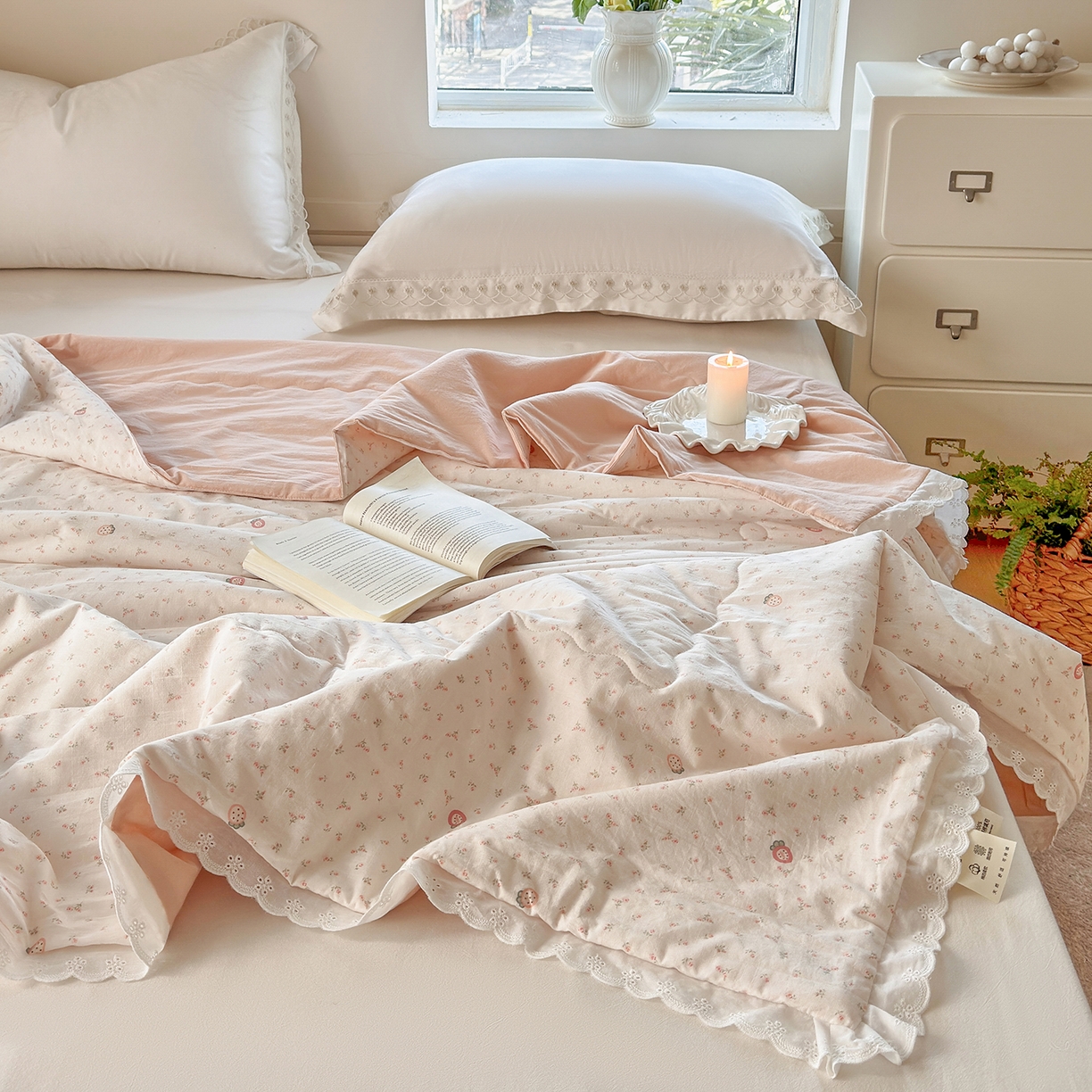 91家纺网 家纺一手货源 找家纺 摩时 2026春夏新款全棉棉麻夏被空调被单双人被子棉花被 花园草莓