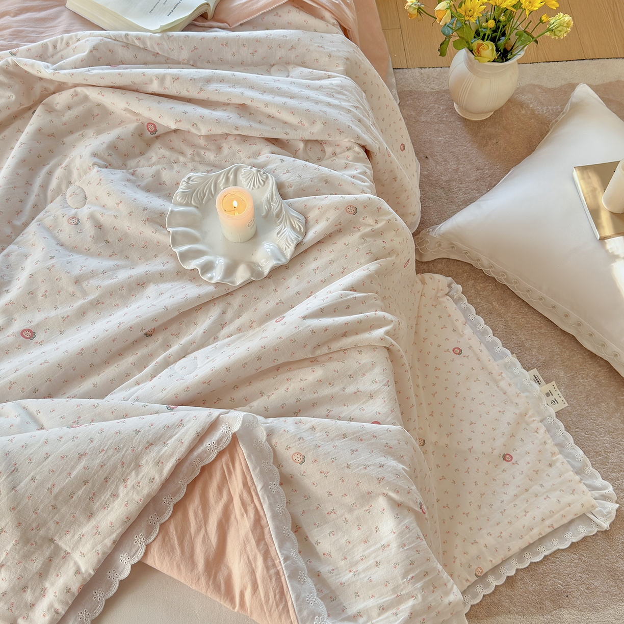 91家纺网 家纺一手货源 找家纺 摩时 2026春夏新款全棉棉麻夏被空调被单双人被子棉花被 花园草莓