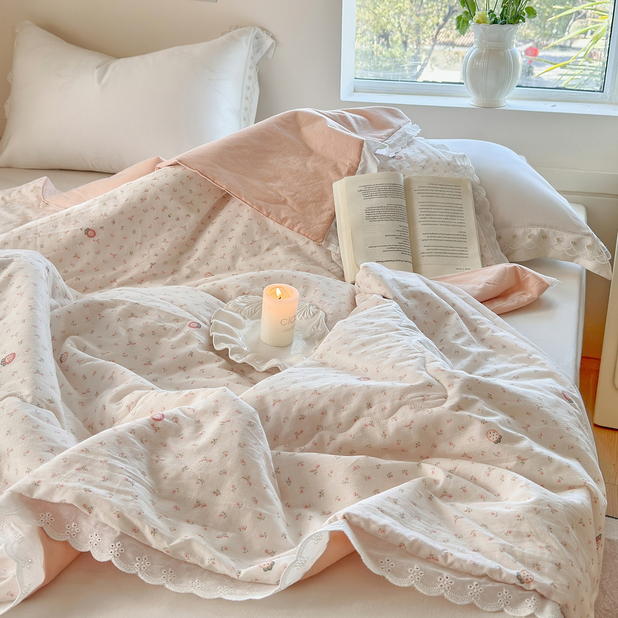 91家纺网 家纺一手货源 找家纺 摩时 2026春夏新款全棉棉麻夏被空调被单双人被子棉花被 花园草莓