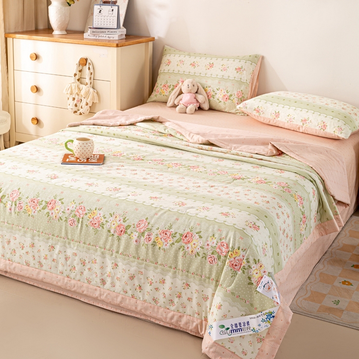 91家纺网 家纺一手货源 找家纺 红日子纺织品 2026新款里外全棉纯棉印花夏被夏凉被空调被 云边花漾