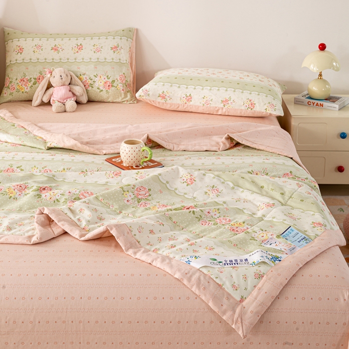 91家纺网 家纺一手货源 找家纺 红日子纺织品 2026新款里外全棉纯棉印花夏被夏凉被空调被 云边花漾