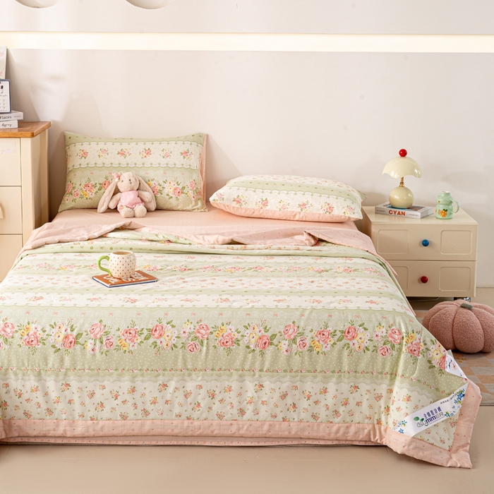 91家纺网 家纺一手货源 找家纺 红日子纺织品 2026新款里外全棉纯棉印花夏被夏凉被空调被 云边花漾