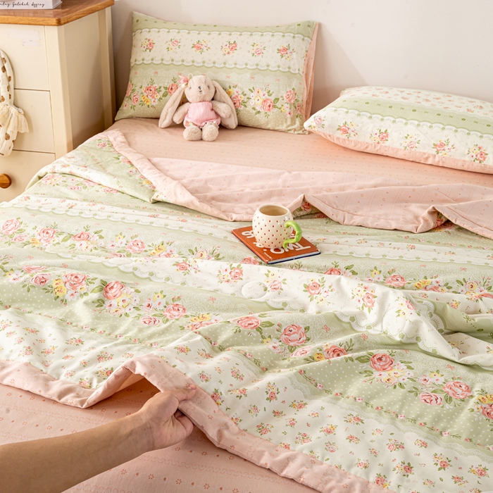 91家纺网 家纺一手货源 找家纺 红日子纺织品 2026新款里外全棉纯棉印花夏被夏凉被空调被 云边花漾