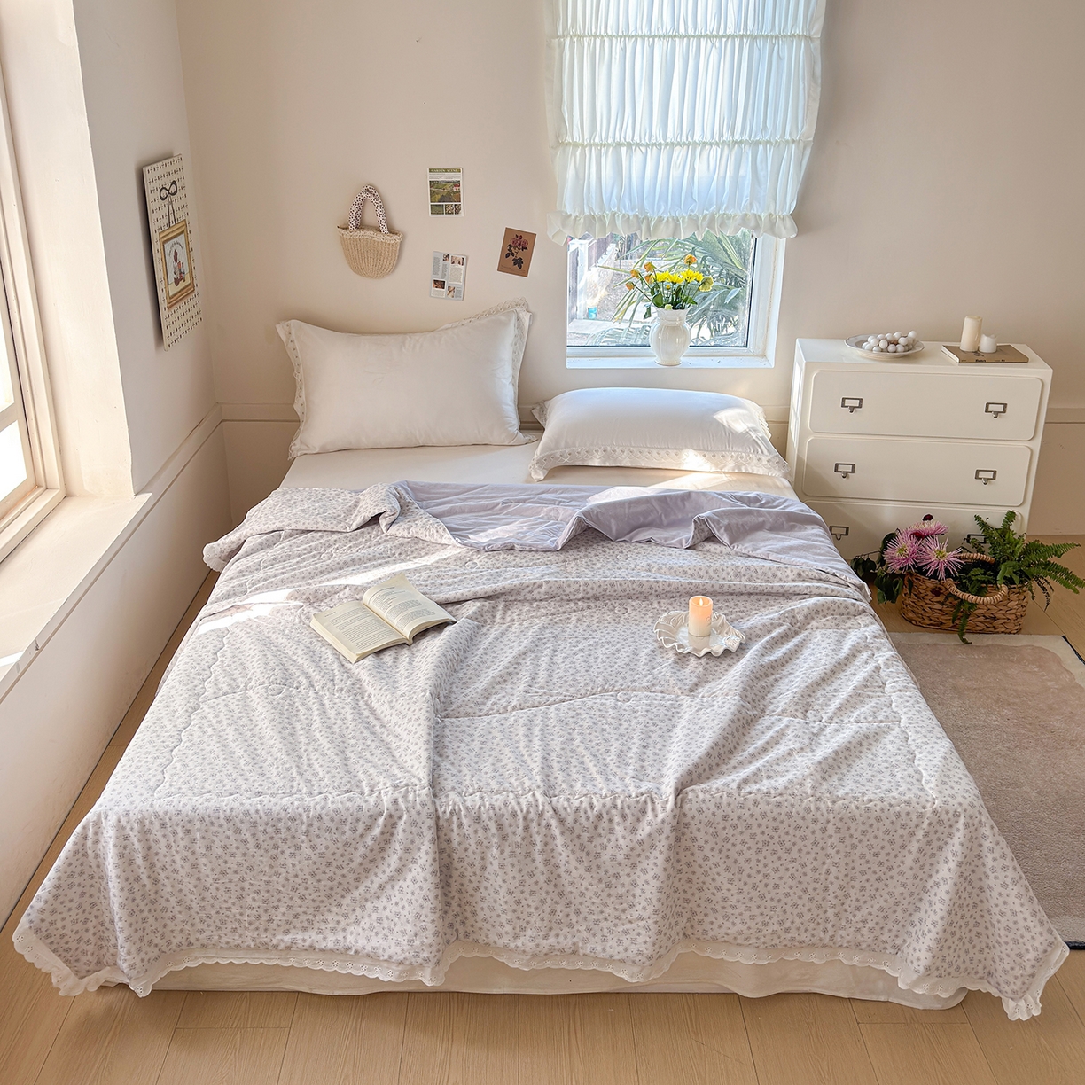 91家纺网 家纺一手货源 找家纺 摩时 2026春夏新款全棉棉麻夏被空调被单双人被子棉花被 花韵