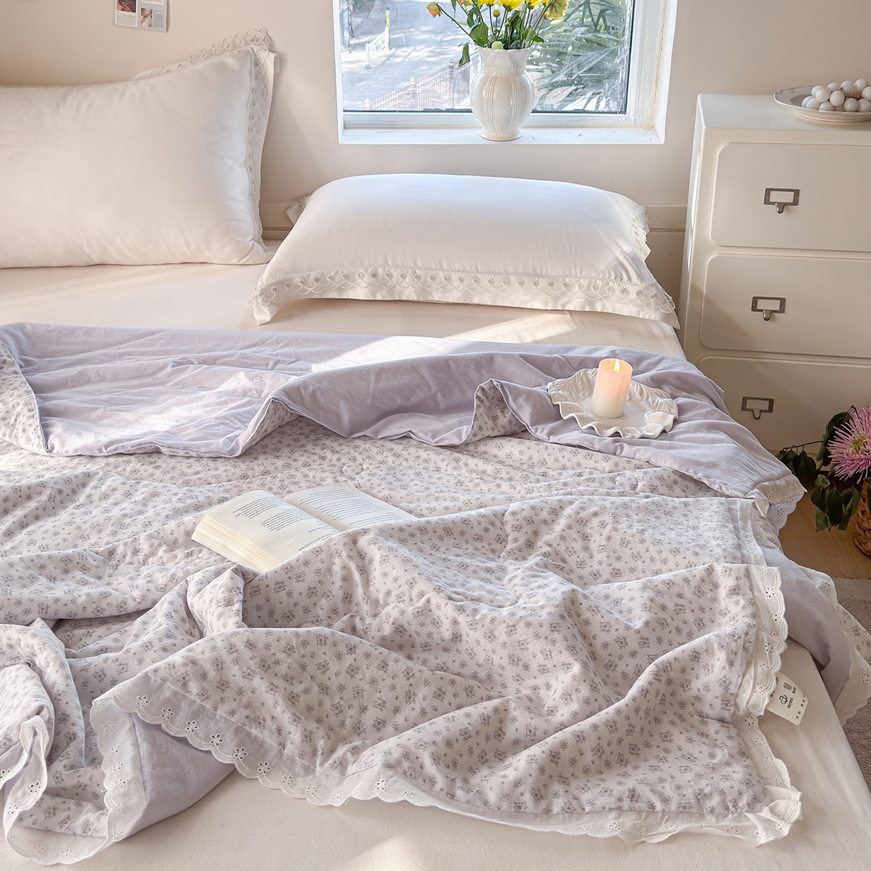 91家纺网 家纺一手货源 找家纺 摩时 2026春夏新款全棉棉麻夏被空调被单双人被子棉花被 花韵