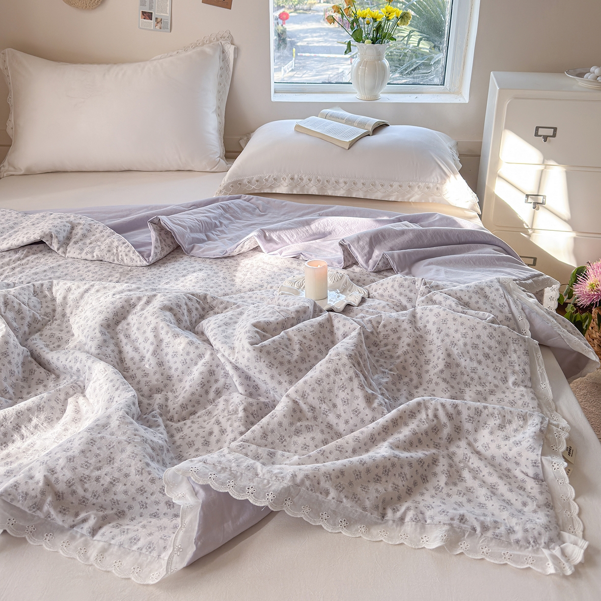 91家纺网 家纺一手货源 找家纺 摩时 2026春夏新款全棉棉麻夏被空调被单双人被子棉花被 花韵