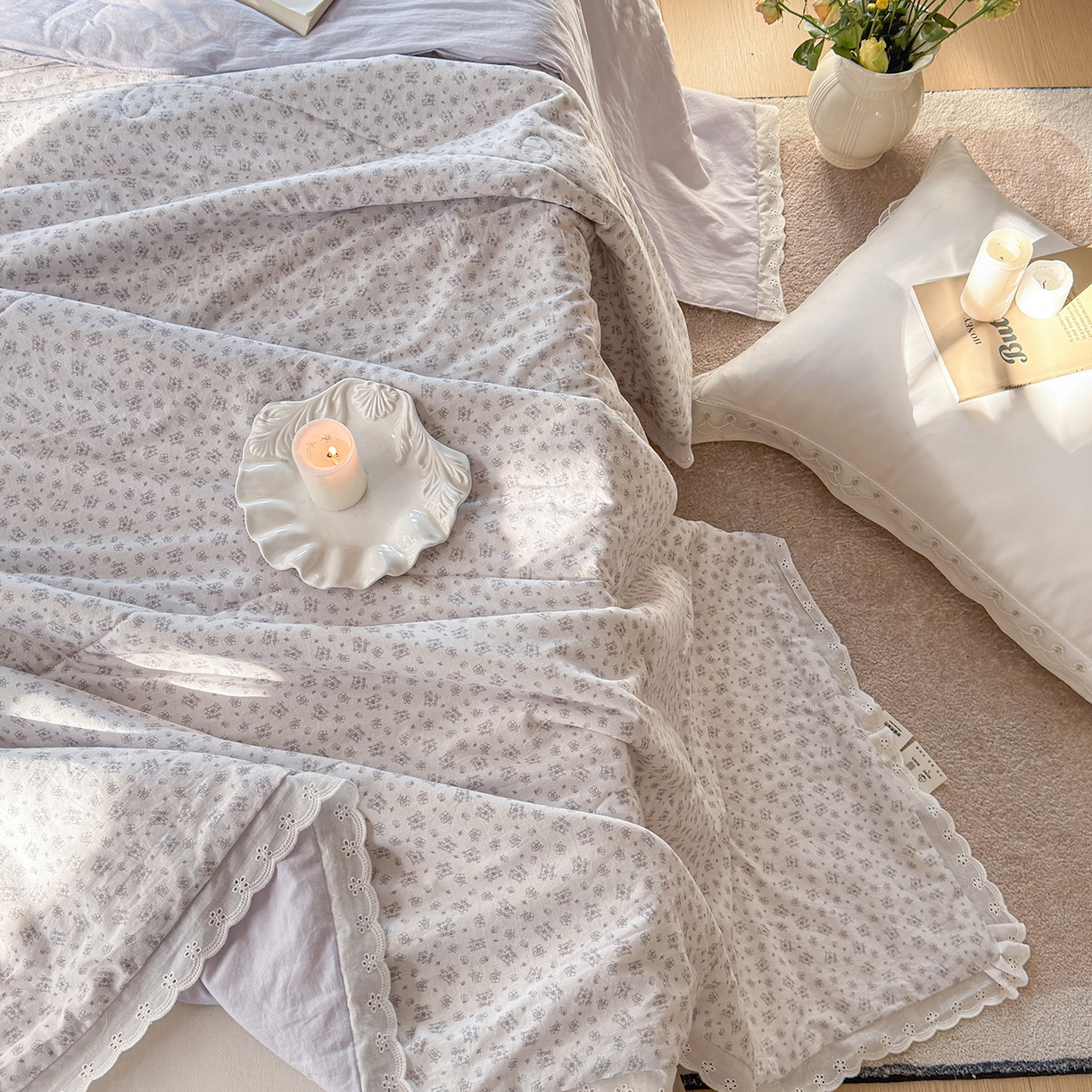 91家纺网 家纺一手货源 找家纺 摩时 2026春夏新款全棉棉麻夏被空调被单双人被子棉花被 花韵