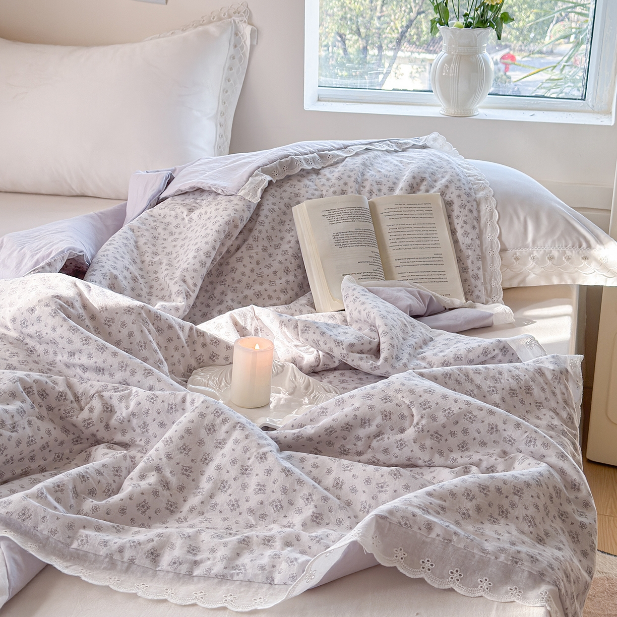 91家纺网 家纺一手货源 找家纺 摩时 2026春夏新款全棉棉麻夏被空调被单双人被子棉花被 花韵