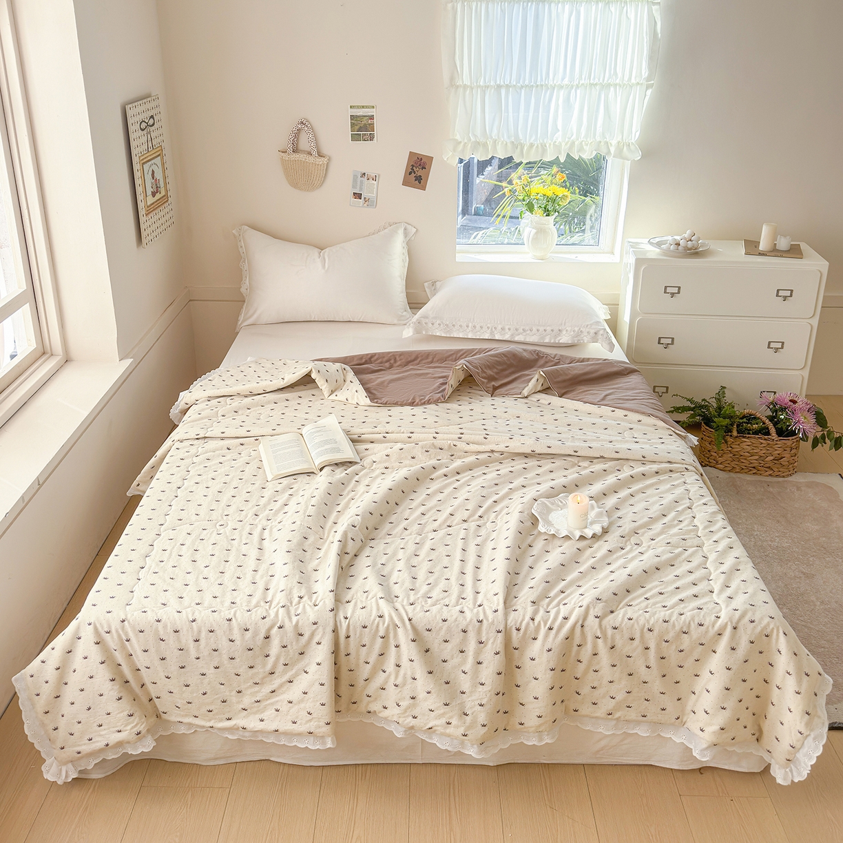 91家纺网 家纺一手货源 找家纺 摩时 2026春夏新款全棉棉麻夏被空调被单双人被子棉花被 皇冠