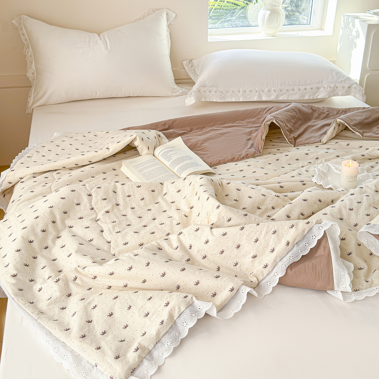 91家纺网 家纺一手货源 找家纺 摩时 2026春夏新款全棉棉麻夏被空调被单双人被子棉花被 皇冠