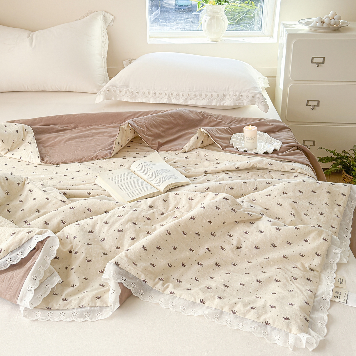 91家纺网 家纺一手货源 找家纺 摩时 2026春夏新款全棉棉麻夏被空调被单双人被子棉花被 皇冠