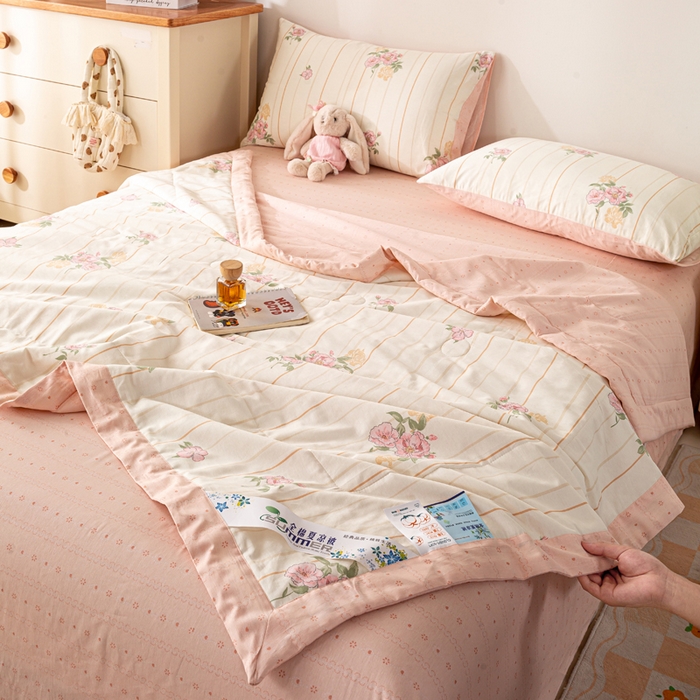 91家纺网 家纺一手货源 找家纺 红日子纺织品 2026新款里外全棉纯棉印花夏被夏凉被空调被 芸雅花开