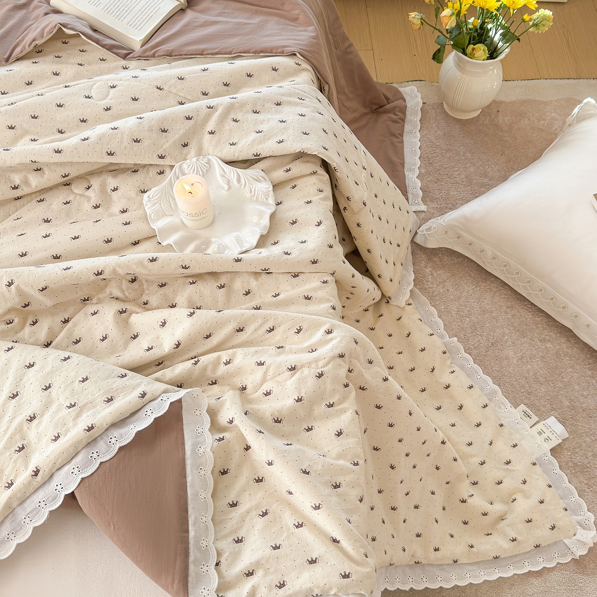 91家纺网 家纺一手货源 找家纺 摩时 2026春夏新款全棉棉麻夏被空调被单双人被子棉花被 皇冠