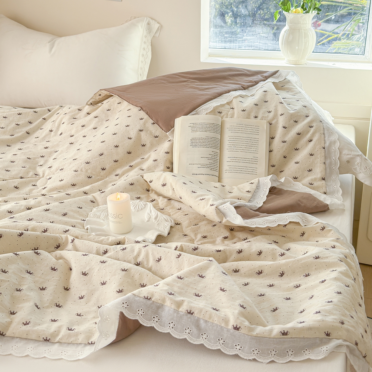 91家纺网 家纺一手货源 找家纺 摩时 2026春夏新款全棉棉麻夏被空调被单双人被子棉花被 皇冠