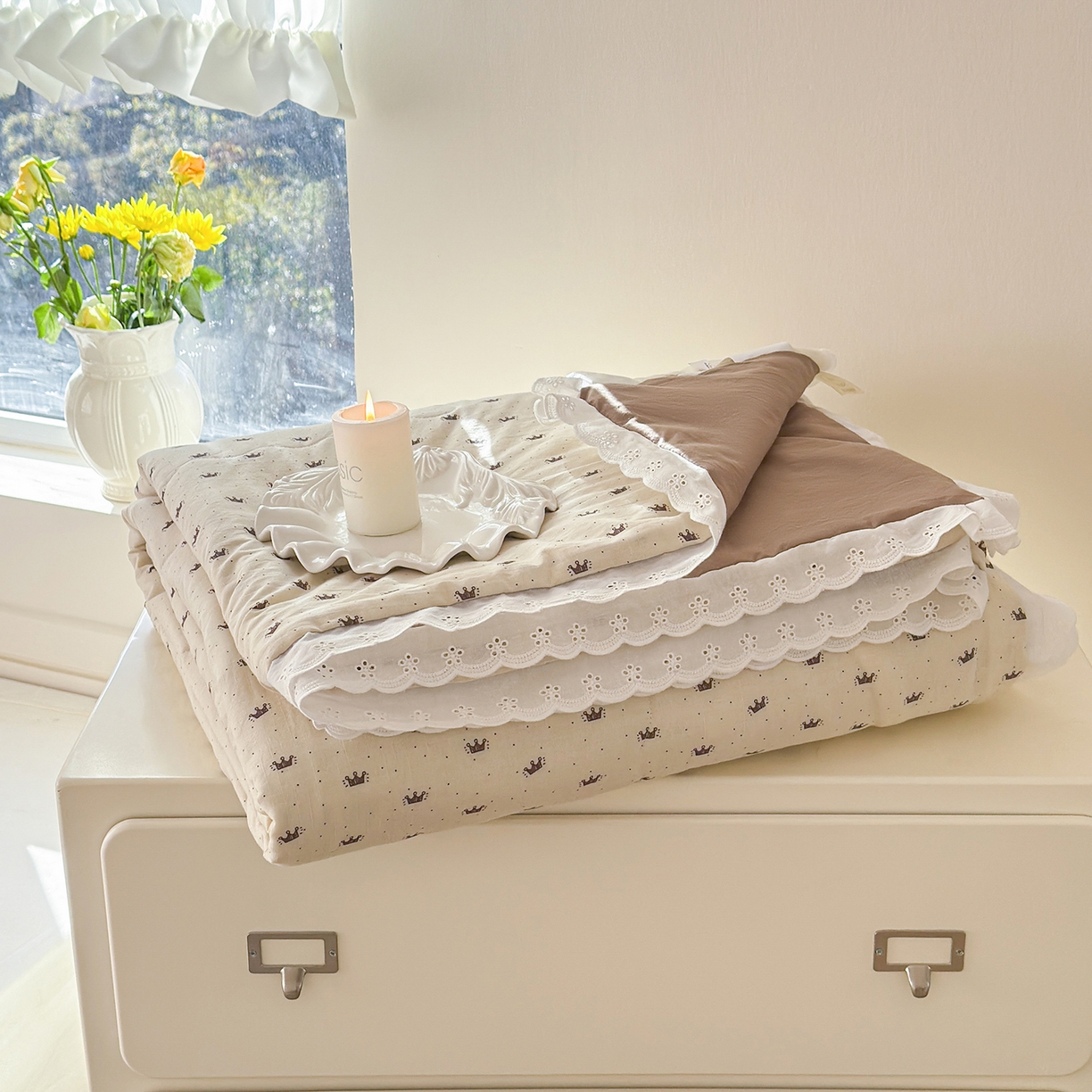 91家纺网 家纺一手货源 找家纺 摩时 2026春夏新款全棉棉麻夏被空调被单双人被子棉花被 皇冠