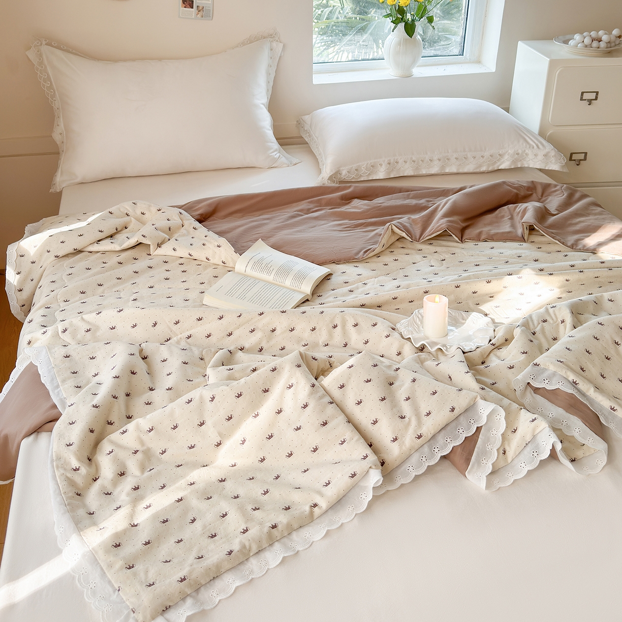 91家纺网 家纺一手货源 找家纺 摩时 2026春夏新款全棉棉麻夏被空调被单双人被子棉花被 皇冠