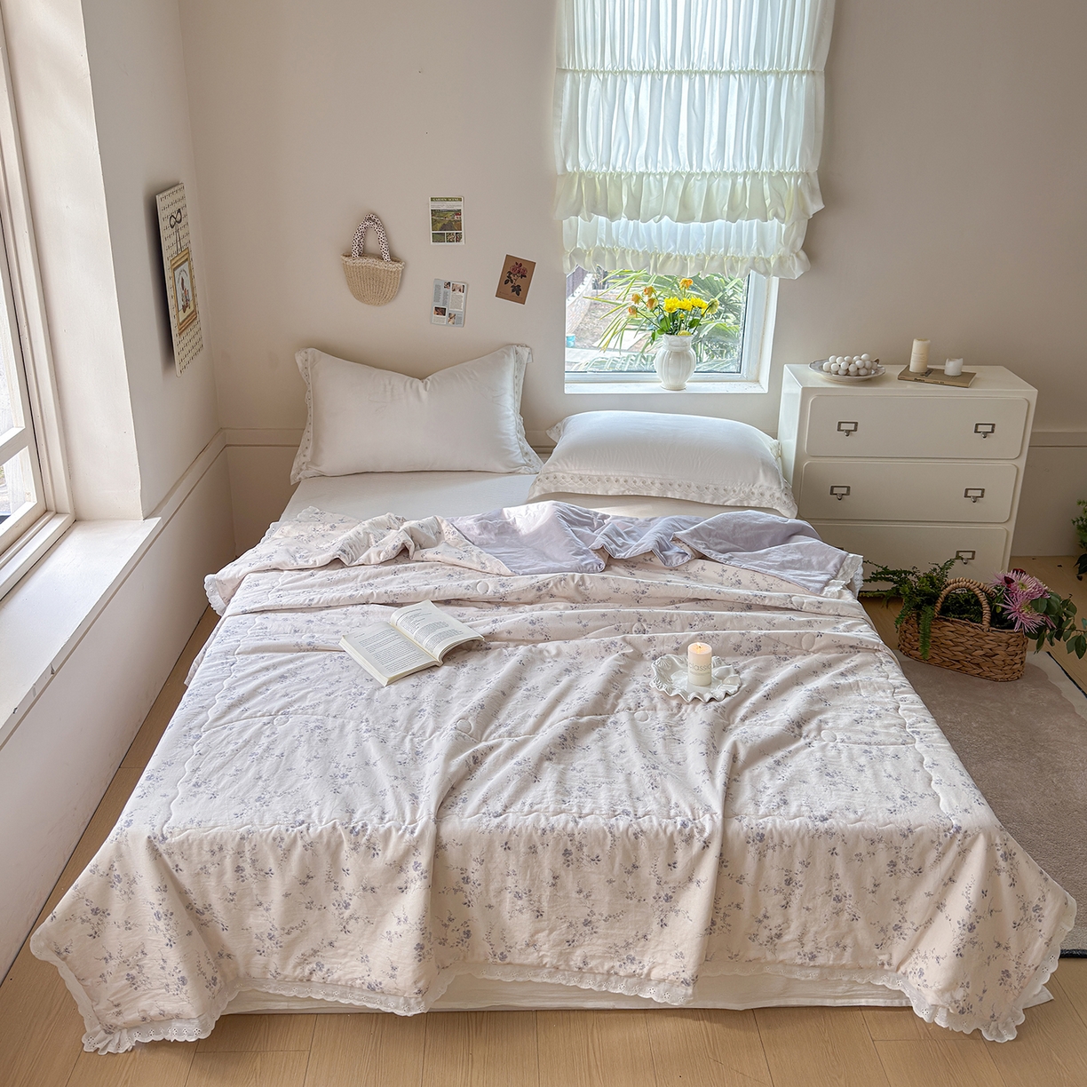 91家纺网 家纺一手货源 找家纺 摩时 2026春夏新款全棉棉麻夏被空调被单双人被子棉花被 静若幽兰