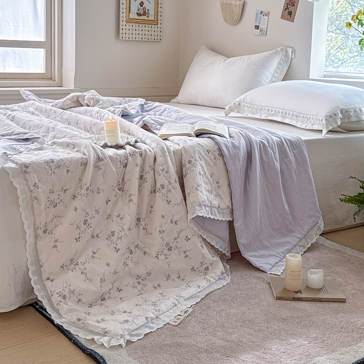 91家纺网 家纺一手货源 找家纺 摩时 2026春夏新款全棉棉麻夏被空调被单双人被子棉花被 静若幽兰