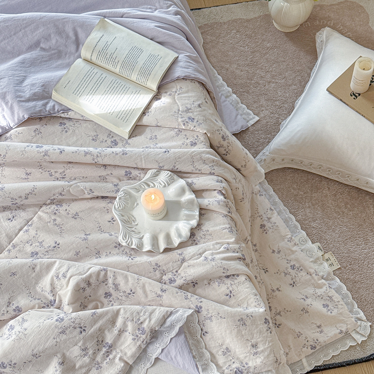 91家纺网 家纺一手货源 找家纺 摩时 2026春夏新款全棉棉麻夏被空调被单双人被子棉花被 静若幽兰