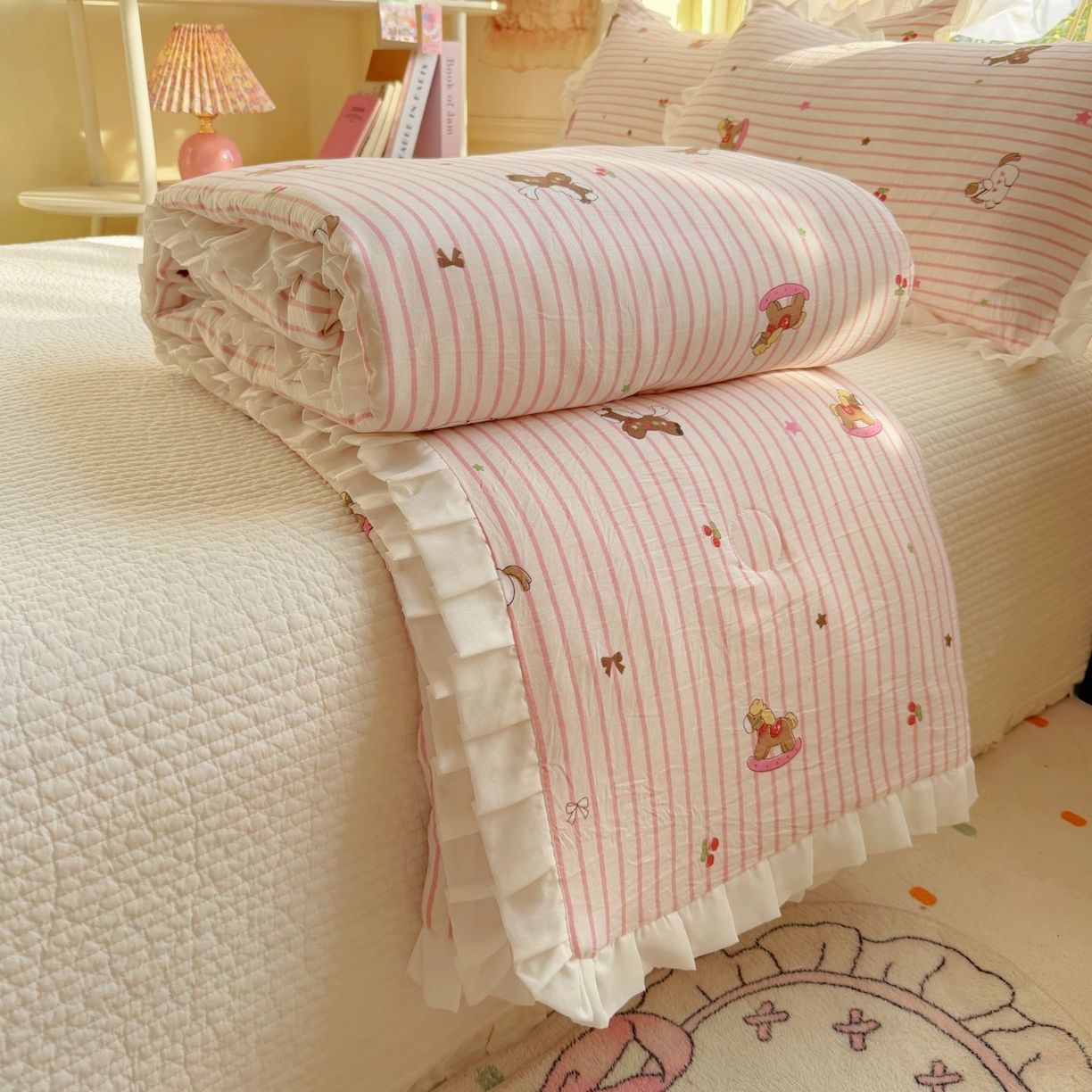 孑寐家纺 2026新款韩版水洗棉花边夏被被子被芯 童年木马