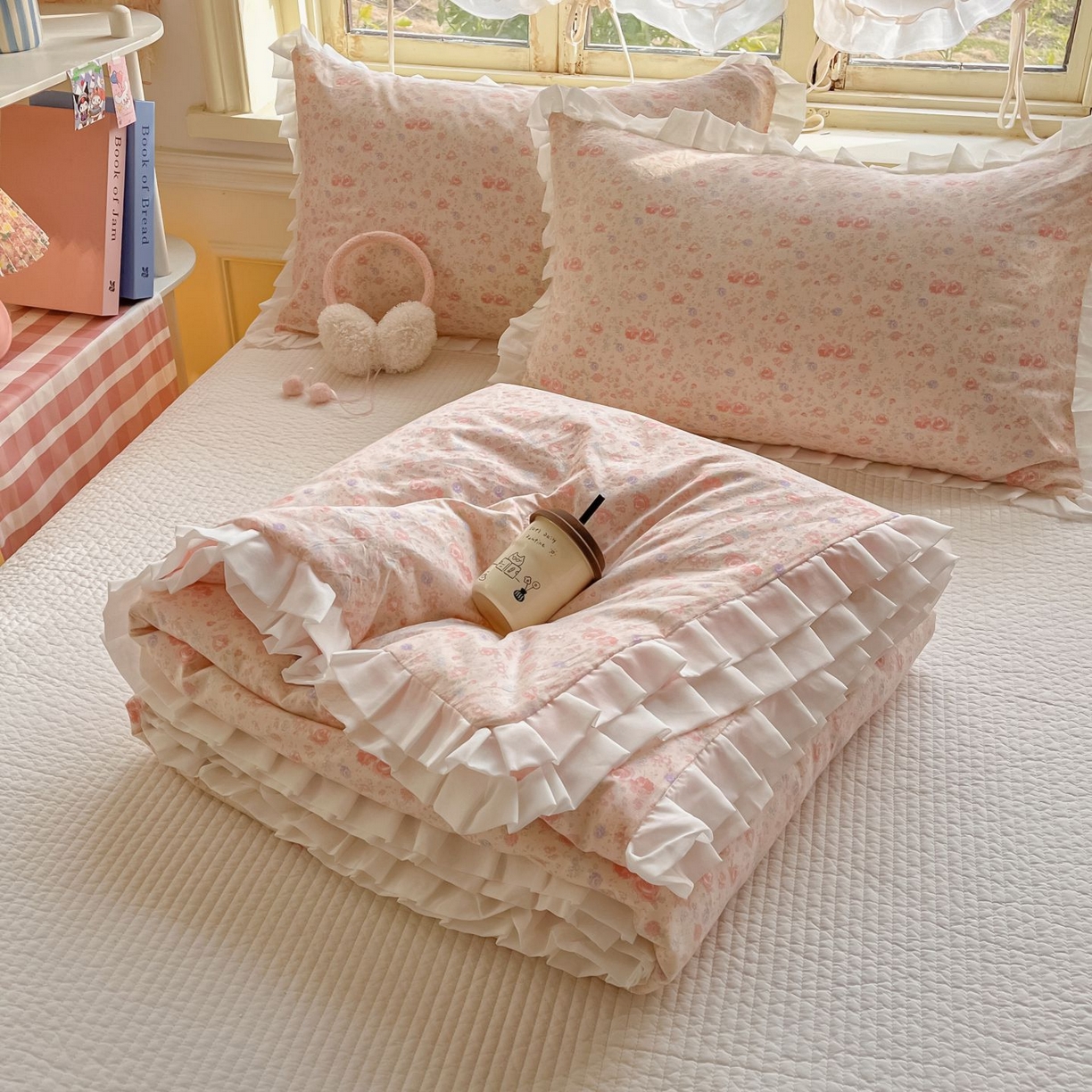 91家纺网 家纺一手货源 找家纺 孑寐家纺 2026新款韩版水洗棉花边夏被被子被芯 春晓