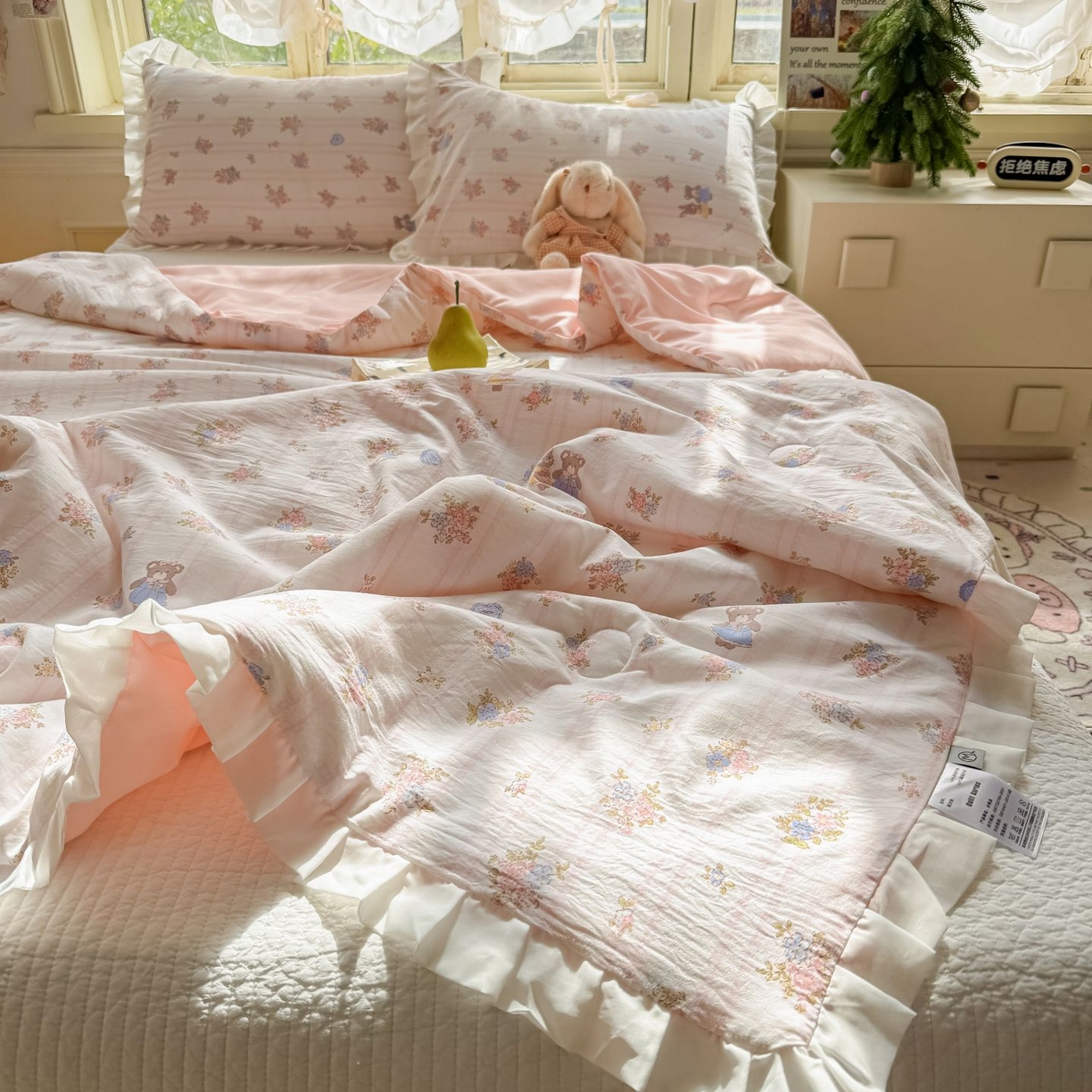 91家纺网 家纺一手货源 找家纺 孑寐家纺 2026新款韩版水洗棉花边夏被被子被芯 萌主花园