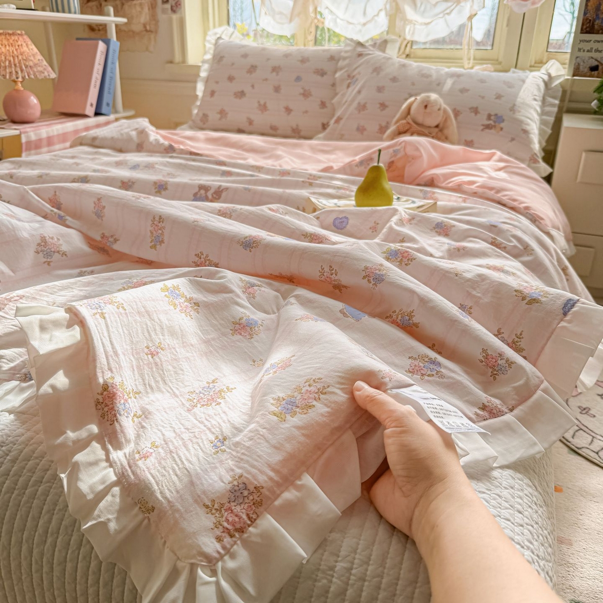 91家纺网 家纺一手货源 找家纺 孑寐家纺 2026新款韩版水洗棉花边夏被被子被芯 萌主花园