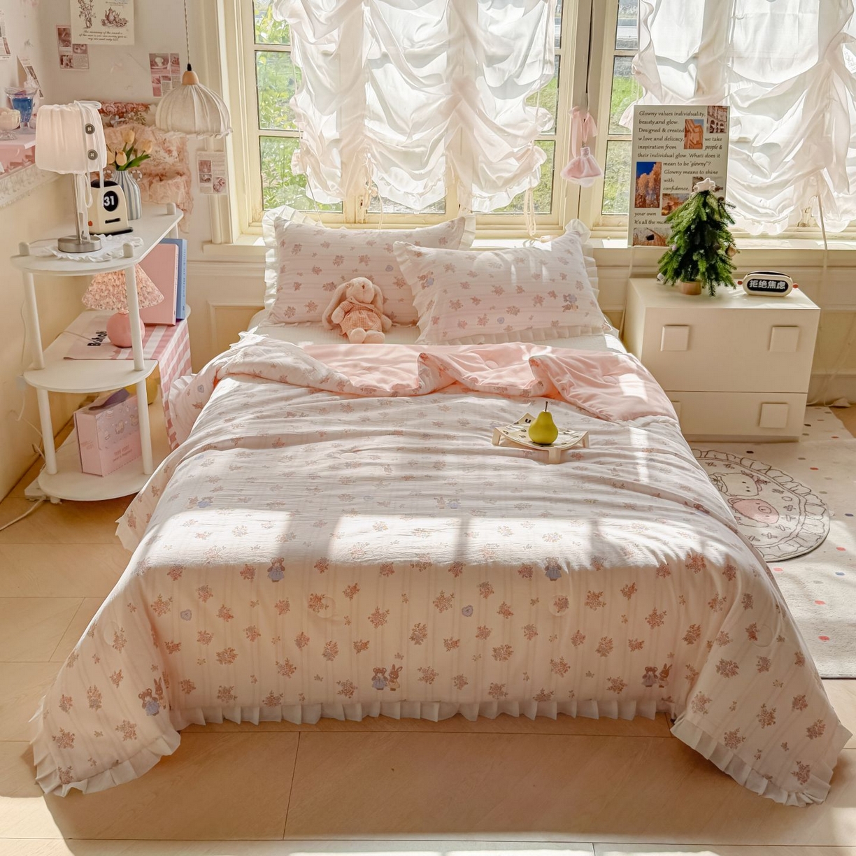 91家纺网 家纺一手货源 找家纺 孑寐家纺 2026新款韩版水洗棉花边夏被被子被芯 萌主花园