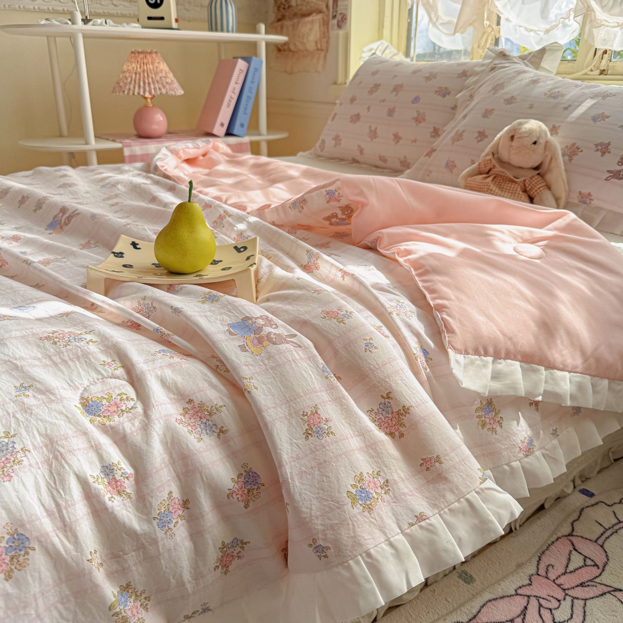 91家纺网 家纺一手货源 找家纺 孑寐家纺 2026新款韩版水洗棉花边夏被被子被芯 萌主花园