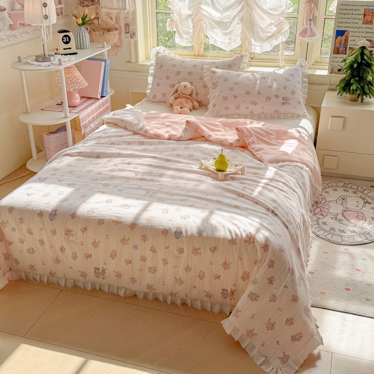 91家纺网 家纺一手货源 找家纺 孑寐家纺 2026新款韩版水洗棉花边夏被被子被芯 萌主花园