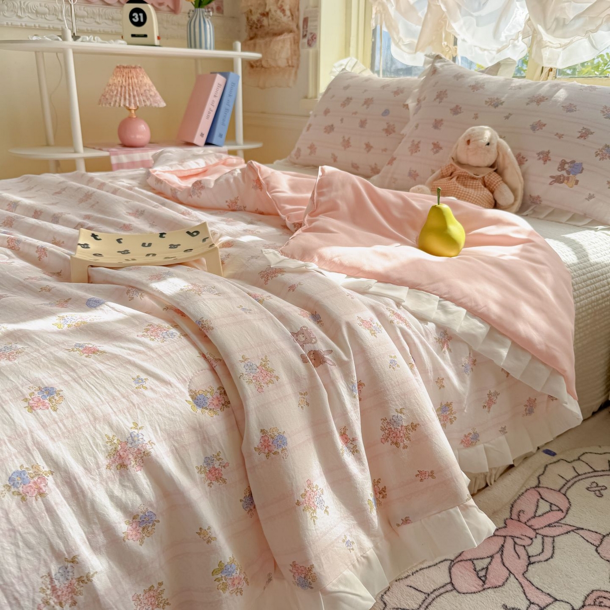 91家纺网 家纺一手货源 找家纺 孑寐家纺 2026新款韩版水洗棉花边夏被被子被芯 萌主花园