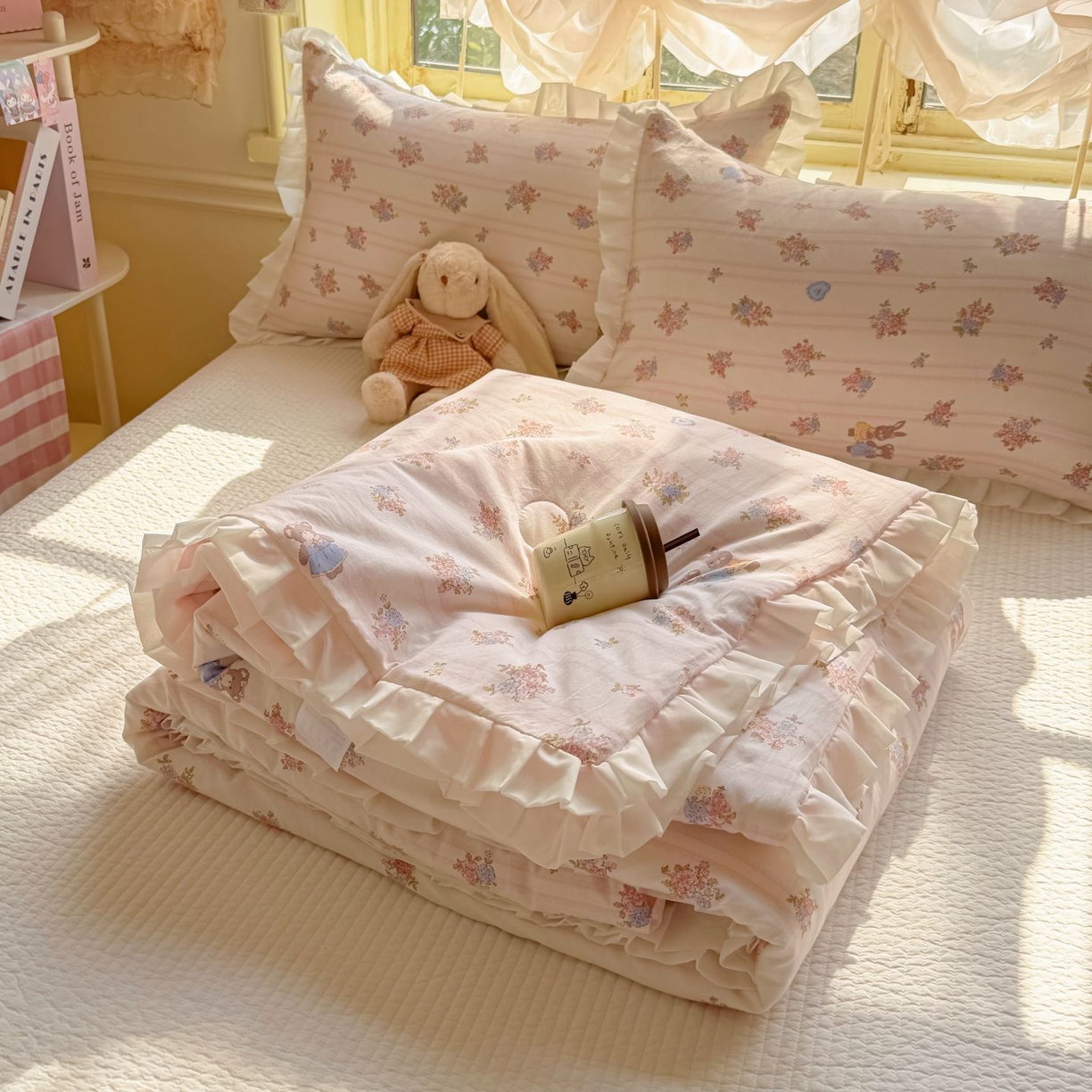 91家纺网 家纺一手货源 找家纺 孑寐家纺 2026新款韩版水洗棉花边夏被被子被芯 萌主花园