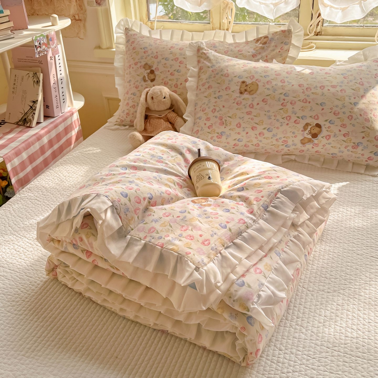 91家纺网 家纺一手货源 找家纺 孑寐家纺 2026新款韩版水洗棉花边夏被被子被芯 碎花狗狗