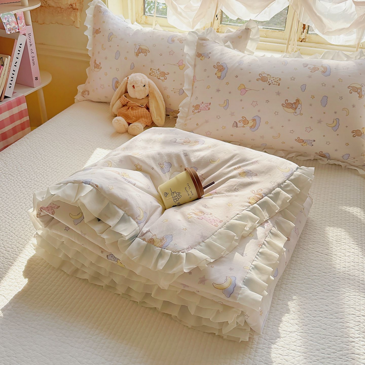 91家纺网 家纺一手货源 找家纺 孑寐家纺 2026新款韩版水洗棉花边夏被被子被芯 捕梦兔